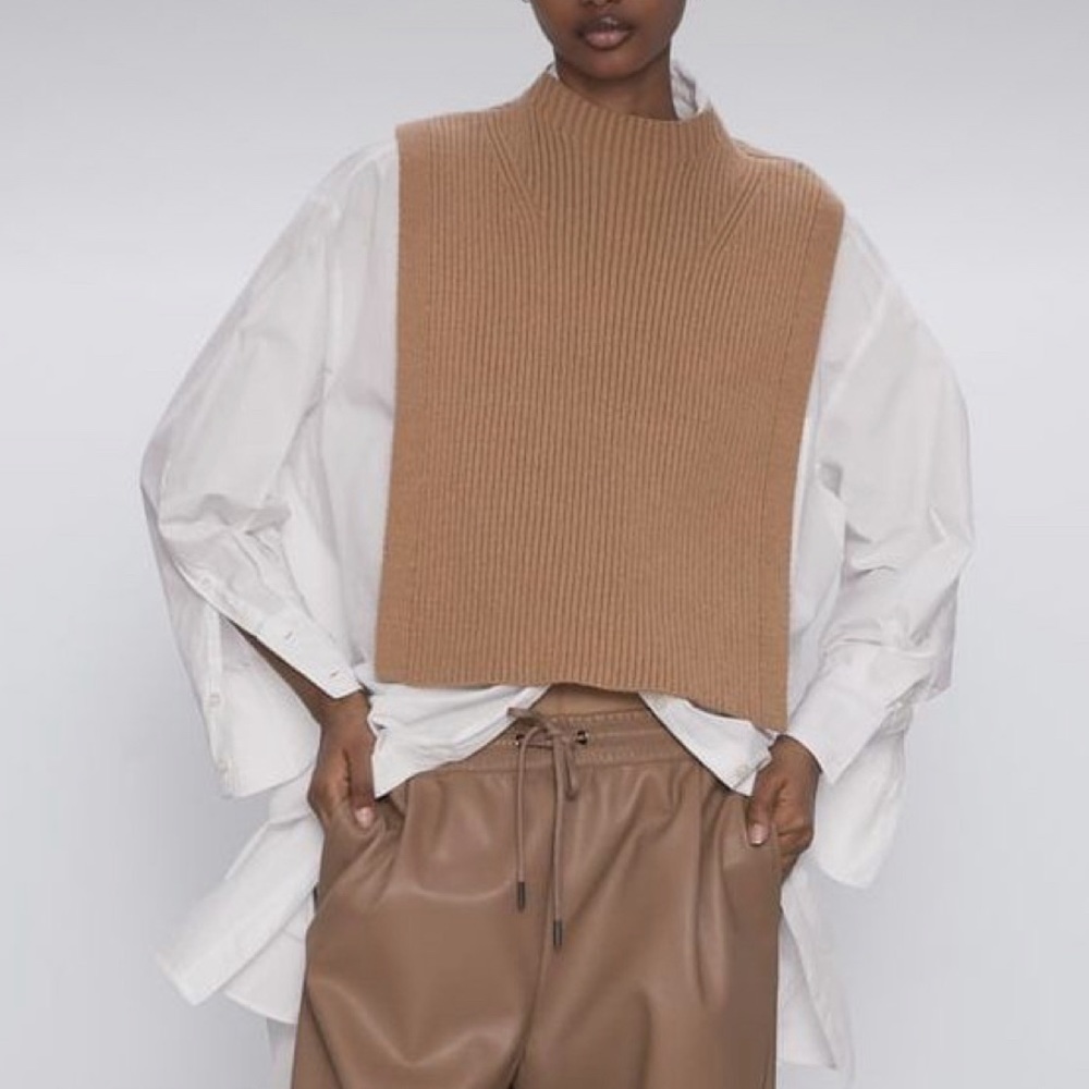 zara camel knit vest